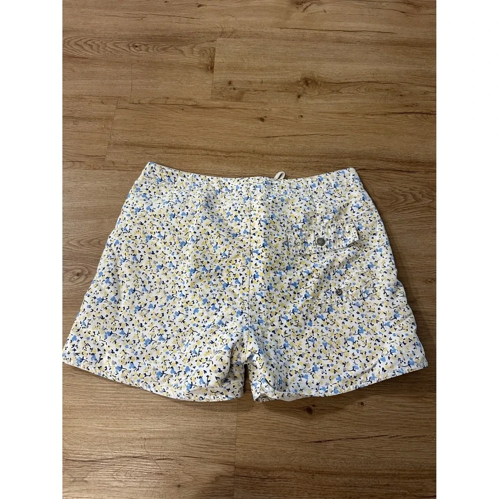 Saturdays Surf NYC Floral Swim Trunks Board Shorts White Blue Yellow Size 31 Men